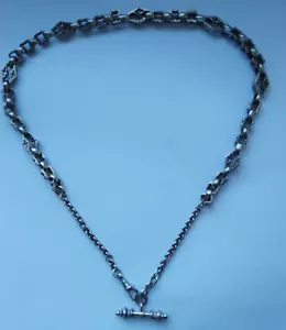 VICTORIAN Antique Sterling SILVER Fancy ALBERT Watch Chain 19" - T BAR NECKLACE - Picture 1 of 10