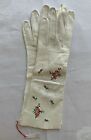 Pair Vintage French White Kid Gloves Point de Beauvais Embroidery NOS Tag 7 1/4