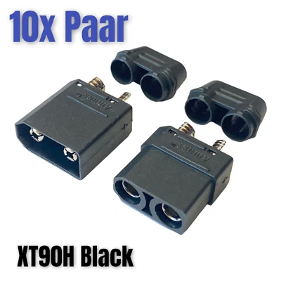 ✅ 10 x Paar XT90H Schwarz Hochstrom Goldstecker Lipo Akku XT90 + Kappen 90A ✅ - Bild 1 von 4