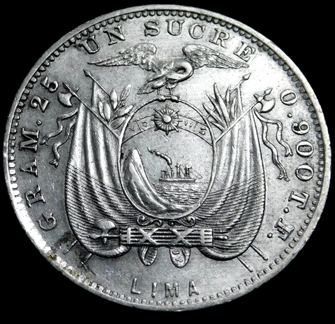 Ecuador 1891 TF Un Sucre Silver  Lima Mint   2211-246 Cover
