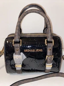 NEW MICHAEL KORS BEDFORD LEGACY SATCHEL MINI SIGNATURE LOGO BLACK/BROWN W/GOLD - Picture 1 of 9