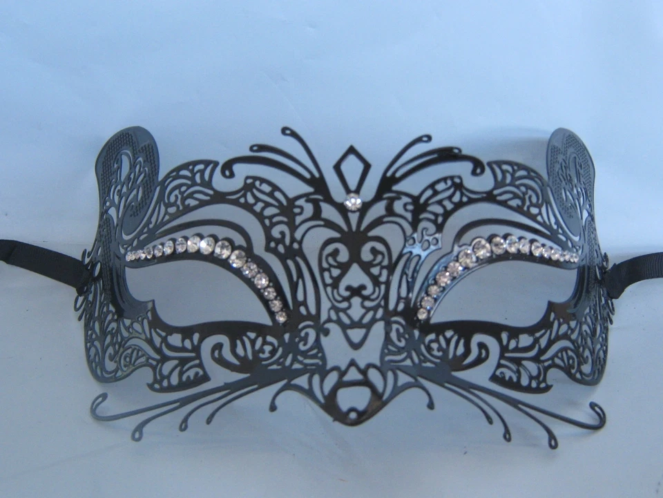 Black Fox Cat Mouse Filigree Metal Venetian Party Masquerade Mask * NEW * - Image 1 of 1