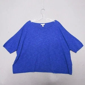 Eileen Fisher Sweater Large Blue Organic Linen Cotton Lagenlook Boxy Coastal - Picture 1 of 9