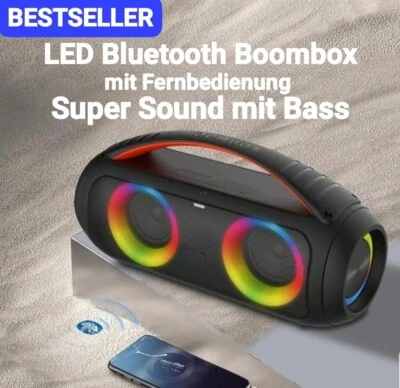 Tragbarer Bluetooth 5.2 Surround Sound  Boom Box 40W LED RGB Beleuchtet - Bild 1 von 4