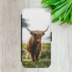 HIGHLAND COW FLIP CASE FOR IPHONE SAMSUNG HUAWEI SCOTTISH MOO WALLET PHONE COVER - Picture 1 of 7