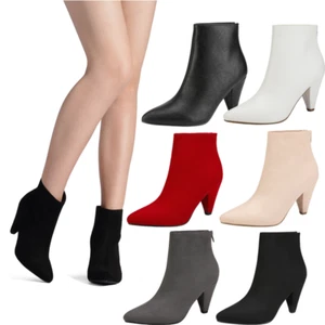 Women Low Kitten Heel Booties Pointed Toe Back Zipper Fashion Ankle Boots - Picture 1 of 22
