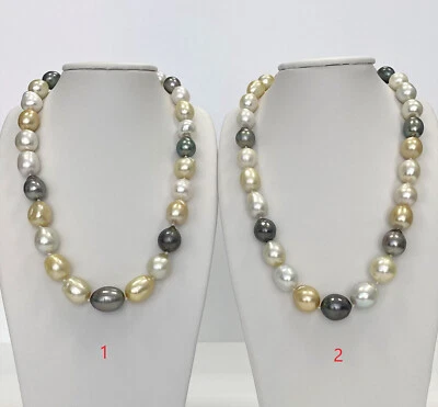 White/Golden South Sea & Tahitian Pearls Mix Necklace 12-13mm 12-14mm Ovals 14K - Image 1 of 2