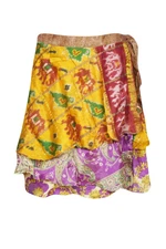 Boho Chic Womens Wrap Skirt Gypsy Printed Silk Sari Wraparound Mini Skirts