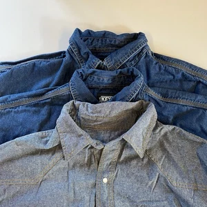 Key Pearl Snap Button Up Shirt Denim Lot of 3 Western Blue Size XLR Mens - Picture 1 of 14