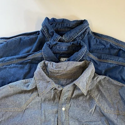 Lote de 3 camisas de mezclilla con botones a presión Key Pearl azul occidental talla XLR para hombre Foto 1 de 4