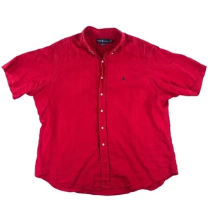 Ralph Lauren Classic Fit XXL Mens Red 100% Linen Short Sleeve Button Down Shirt - Picture 1 of 8