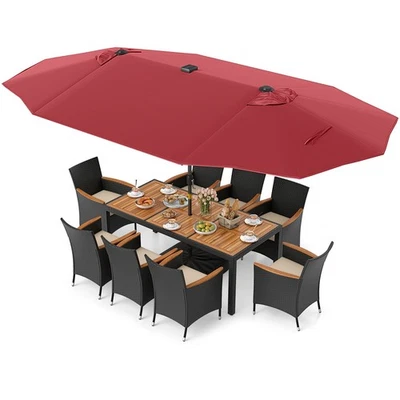 Conjunto de jantar 11 peças pátio com guarda-chuva frente e verso 15 pés (base incluída) - Imagem 1 de 4