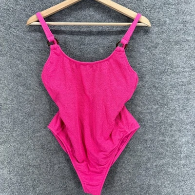 Maiô feminino Shade & Shore M rosa médio sem mangas uma peça gola redonda natação - Imagem 1 de 4