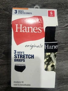 Hanes Men's Brief Moisture Wicking Stretch Cotton 3-Pack Black, Camo, Grey Small - Picture 1 of 3