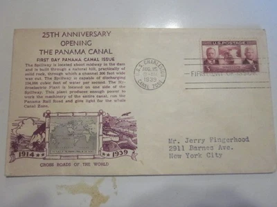 US COVER 1939 PANAMA CANAL FDC SCOTT 856 CROSBY CROSS ROADS OF THE WORLD  CACHET - Image 1 of 3