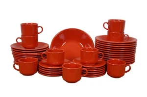 43 Pc ISG Italy Red Ceramic Porcelain Plates Bowls Mugs Dinnerware Set - Picture 1 of 9