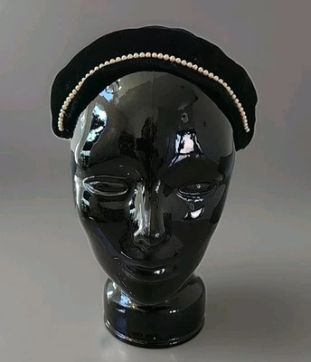 Rare Ladies Wool Velvet Hat City Church Hat Wool With Pearls 1950s - Image 1 of 4