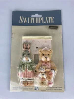 Cubierta de interruptor de luz de resina Bunny Bear & Puppy 1996 vintage - decoración de guardería pastel Foto 1 de 4