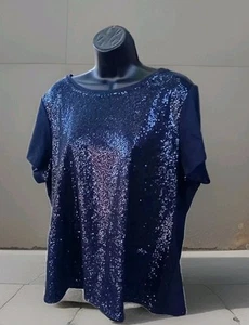Tommy Hilfiger Damen T-Shirt dunkelblau Relaxed Fit Pailletten. Größe 1X - Bild 1 von 8
