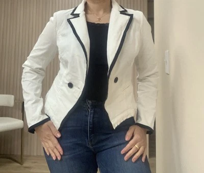 White House Black Market Blazer Crop Blazer White Corduroy Blazer Chic  Womens 8 - Image 1 of 4