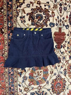 Vintage Young Girl Ralph Lauren Corduroy Blue Mini Skirt with Gold Patch Size 14 - Image 1 of 4