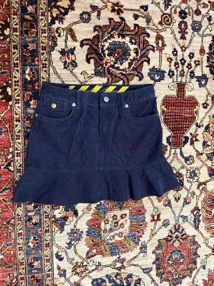 Vintage Young Girl Ralph Lauren Corduroy Blue Mini Skirt with Gold Patch Size 14 - Image 1 of 4