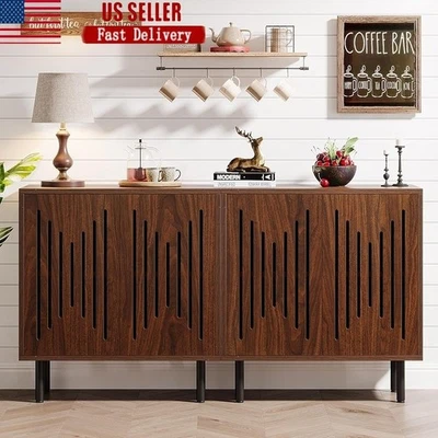 Set of 2 Sideboard Buffet Cabinet Accent Storage 59" Adjustable Shelves - Image 1 of 4