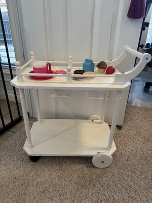 Girls pottery barn white solid wood tea Cart - Image 1 of 3