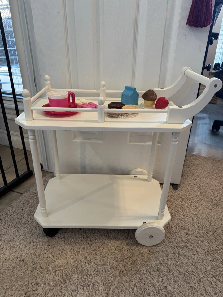 Girls pottery barn white solid wood tea Cart - Image 1 of 3