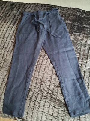 M&S Navy Linen Trousers Uk8 - Image 1 of 4