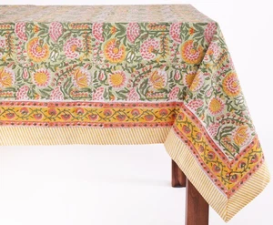 Kleegrün 100 % Baumwolle Rechteckig Herbst Tischdecke, Handblock Blumendruck Li... - Bild 1 von 4