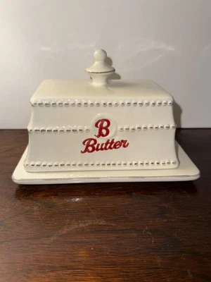 Signature Housewares “Word Collection” Butter Dish w/Lid Cream Red Letter B - Image 1 of 4