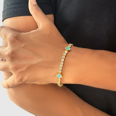 Four Leaf Clover Diamond Tennis Bracelet in Candy Blue, 18k Gold - VVS D - 7” - Image 1 of 4