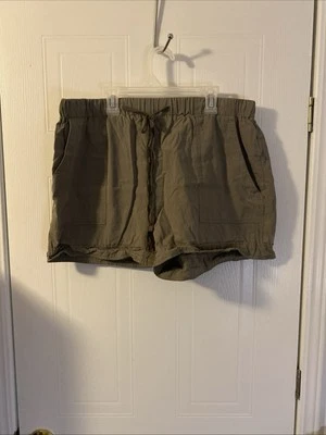 Pantalones Cortos Forever 21 Ligeros Lino Verde Oliva Para Mujer Talla XL Foto 1 de 2