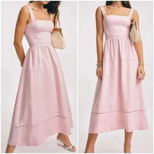 NEW Reformation Everett Linen Midi Dress Cherry Blossom Light Pink | US 0 UK 4 - Bild 1 von 14