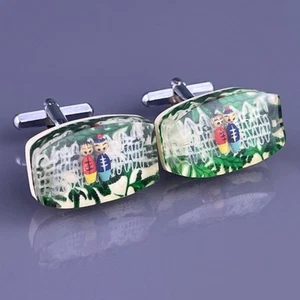 Asian Couple Landscape Cufflinks Lucite Reverse Hand Painted Unique Vintage - Picture 1 of 6