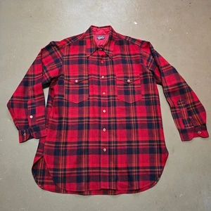 Pendleton 100% Virgin Wool Red Plaid Long Sleeve Button Up Shirt Men's Size 17.5 - Picture 1 of 4