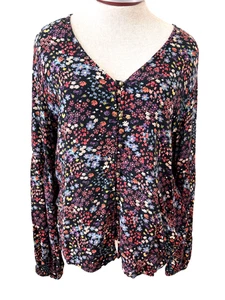 Mossimo Bluse Oberteil Gr. 2XL Langarm V-Ausschnitt Viskose mehrfarbig geblümt - Bild 1 von 7