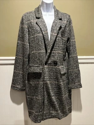 Chaqueta Blazer Philosophy Para Mujer a Cuadros Tweed Largo Talla M Negra Marrón Foto 1 de 4