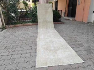 2x11 Vintage Neutral Rug Beige, Handmade Turkish Runner Rug, Wool Rug Oriental - Picture 1 of 11