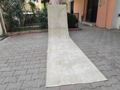 2x11 Vintage Neutral Rug Beige, Handmade Turkish Runner Rug, Wool Rug Oriental - Image 1 of 4