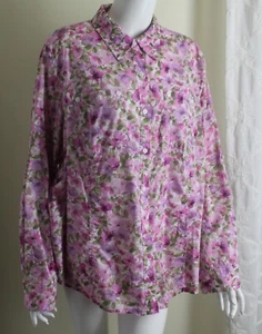 Jones New York 2X Run 1X Bellissimo Floreale Rosa Viola Cotone Leggero Camicia - Foto 1 di 5
