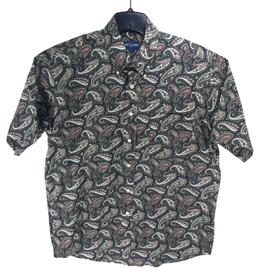 Camisa Alan River Para Hombres Negra Marfil Grande Paisley Campamento Manga Corta Abotonada Foto 1 de 4