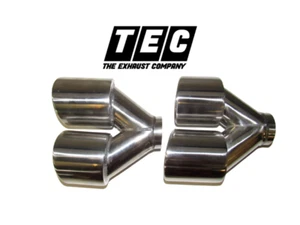 Pair Of Twin Round Exhaust Tail Pipe 3.5" Stainless Steel Staggered Trim Tips - Picture 1 of 3