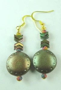 Bronze Grün Tschechische Perlen Multicolor Hämatit Ohrringe Handarbeit Boho - Bild 1 von 1