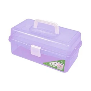 Three-Layer Clear Art Storage Box Craft Organizer, Folding Tool Box 13in purple - Picture 1 of 8