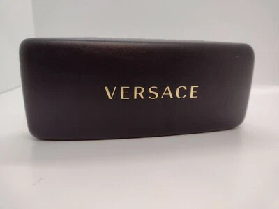 VERSACE Negro Imitación Cuero Dorado Logo Duro Almeja Carcasa Gafas Gafas Estuche Foto 1 de 3