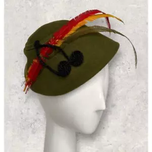 Vintage 50s Henry Pollak Glenover Wool Felt Multicolor Feather Hat Cloche MCM - Picture 1 of 14