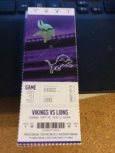 2015 MINNESOTA VIKINGS VS DETROIT LIONS NFL TICKET STUB 9/20 - Picture 1 of 1