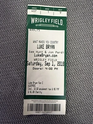 Ticket for a Luke Bryan concert at Wrigley Field on September 1, 2018 - Image 1 of 4